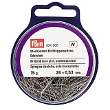 Булавки для кружев 26*0,53мм, сталь, серебристый, 15г в упаковке (банка с вешалкой), Prym, 024500