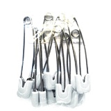 Булавки детские с двойной застежкой, длина 55мм, высококачественная сталь/пластик, белый, 10шт в упа